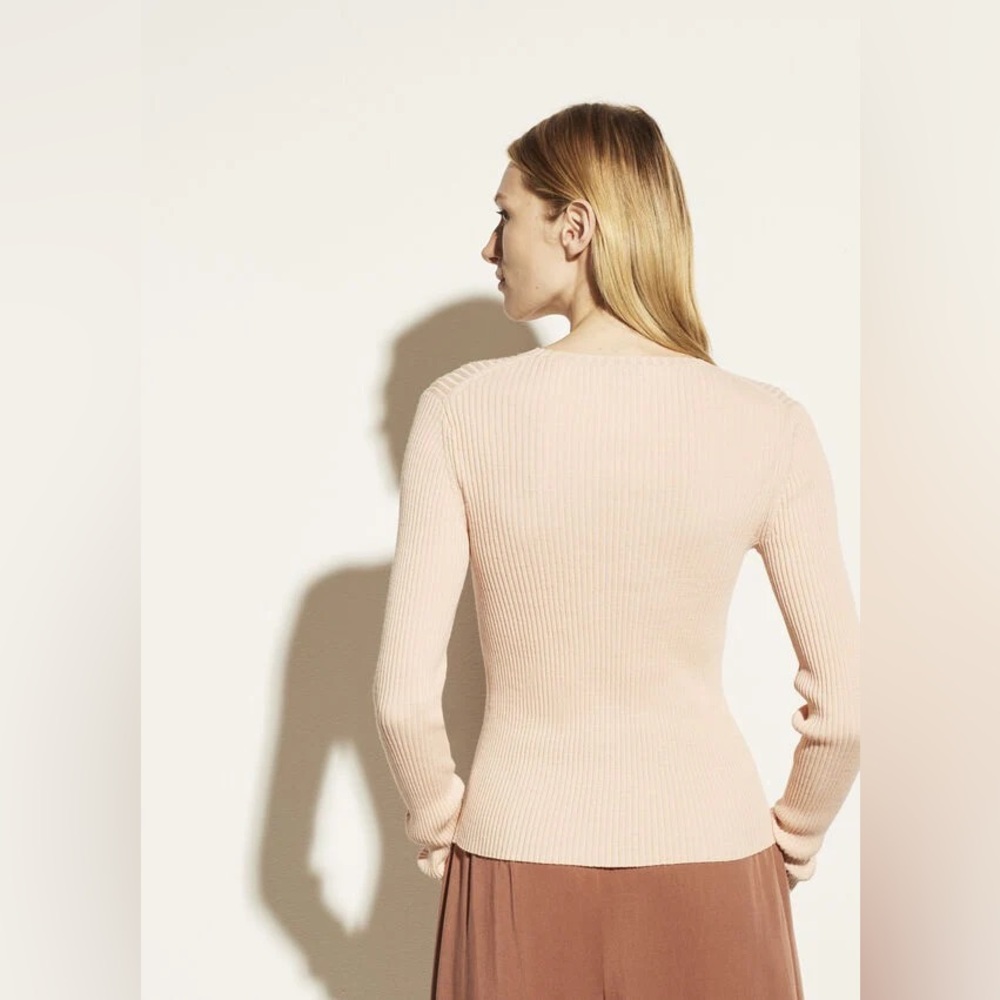 VINCE Marled Rib Crew Pullover Sweater Rose Water/Petal Still Large Knit Wool - Picture 3 of 16